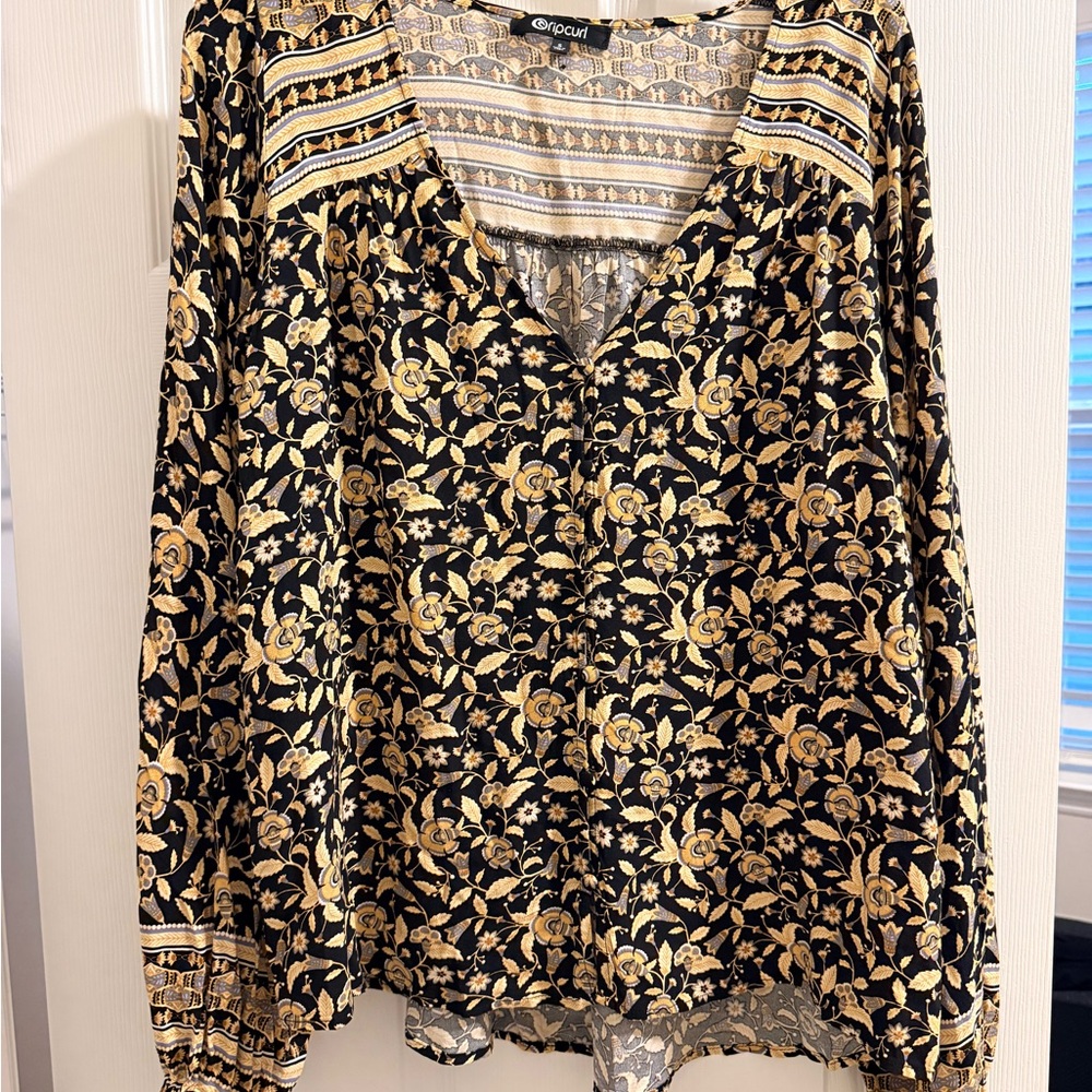 Rip Curl Black and Gold Floral Blouse